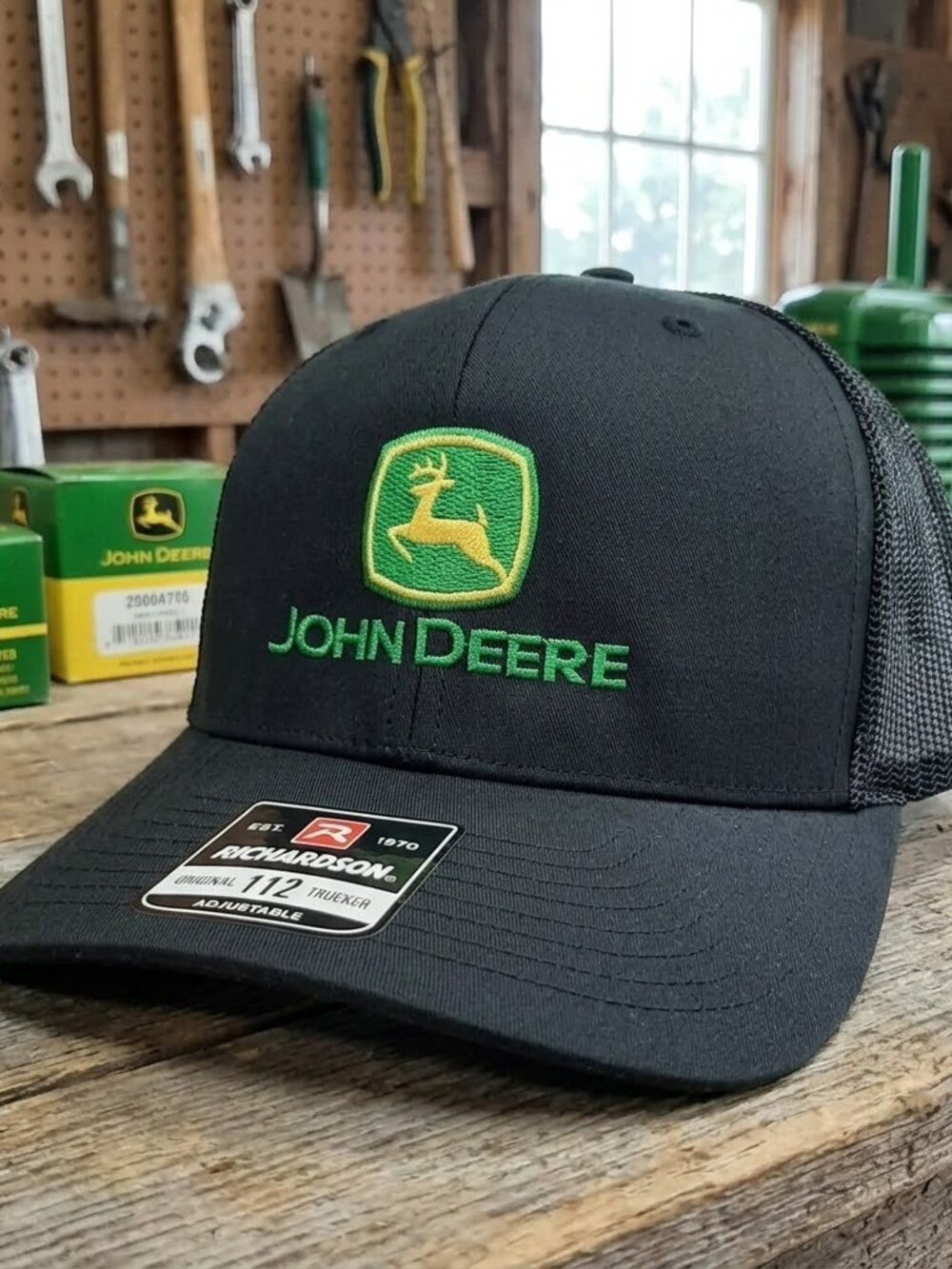 Retro John Deere Hat Tractor Leaping Deer Black Richardson 112 Snapback Cap USA